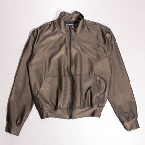 Rufskin Glitter Gold Brown Full Zip Nylon Stretch Bomber Jacket Mens Medium RARE
